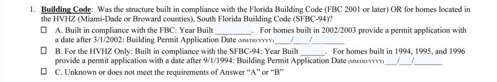 Section 1 of the wind mitigation form