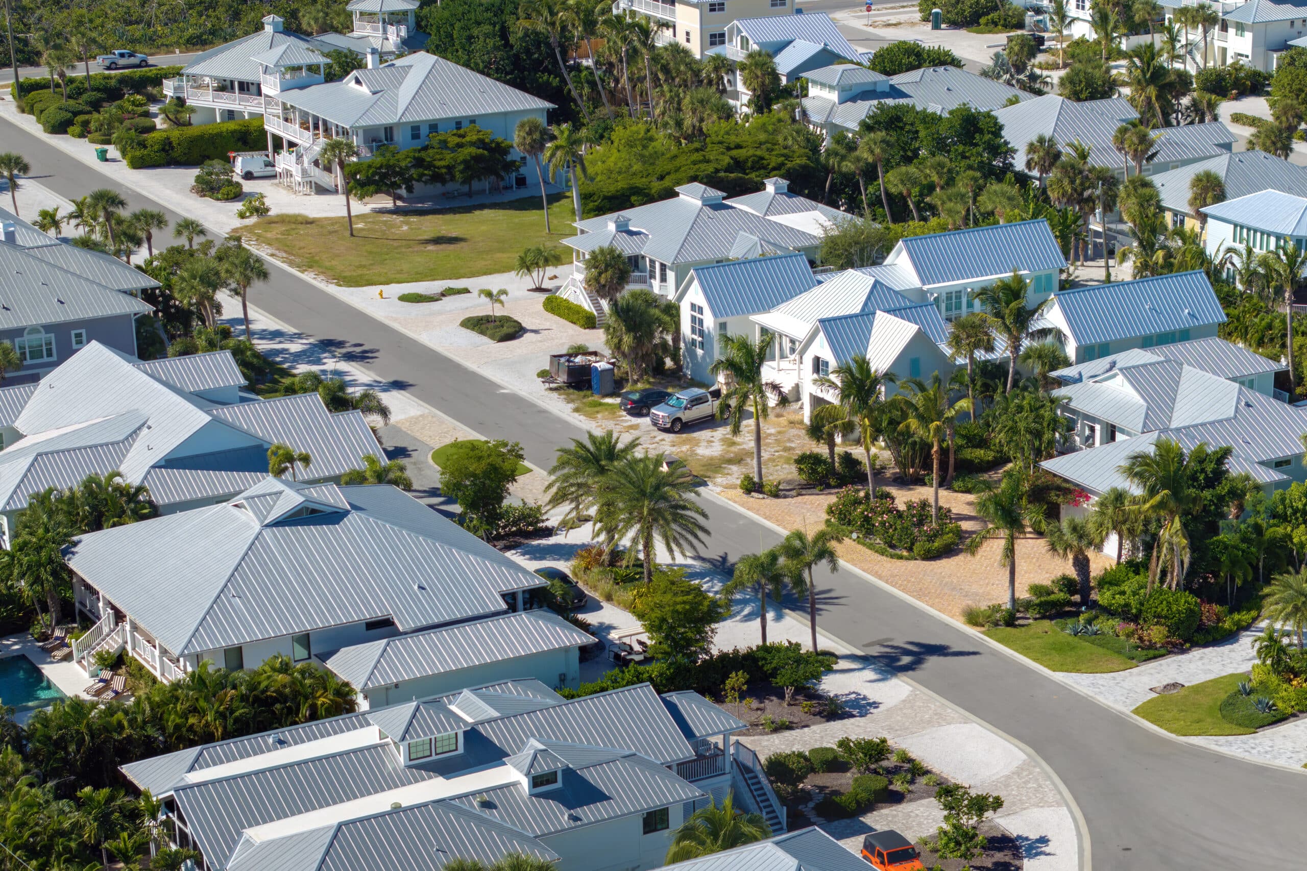 view from above of waterfront neighborhood in florida